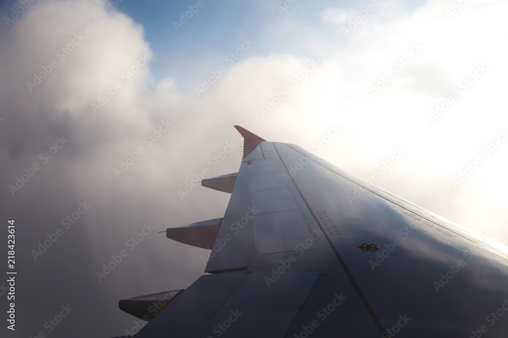 Airplane wing on the sky. Copy space airplane. Airplane wing on the sky. Copy space airplane.