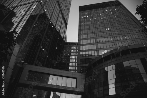 Moscow city international business center skyscrapers. Black and white filter