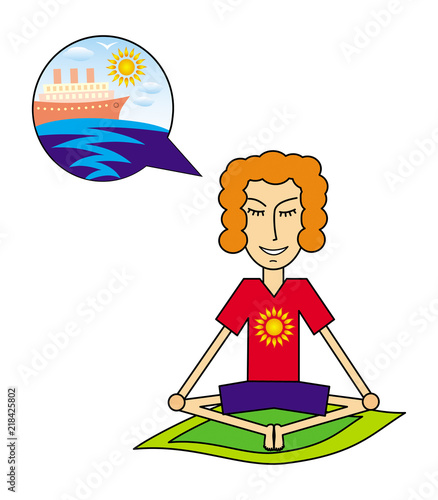 A man dreaming of a cruise on a tourist liner. Humorous comic drawing. Vector picture.
