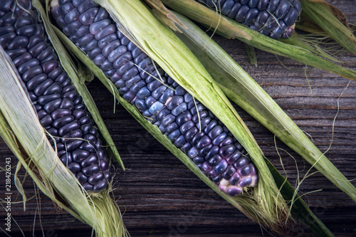 purple sweet corn with leaves