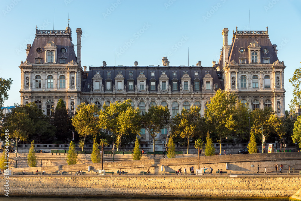 View of Paris City Hall (Hotel de Ville) - Paris, France. It house the local administration and the Mayor of Paris.