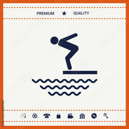 Swimmer on a springboard, Jumping into the water - icon
