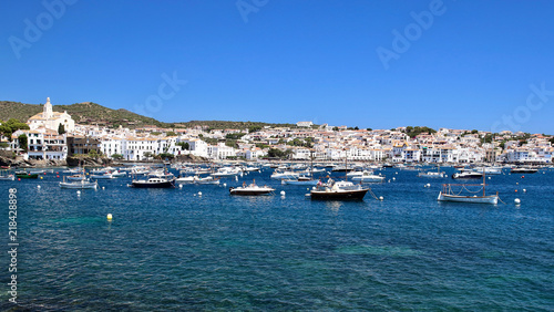 Main view of Cadaqués bay and village, from "Es Llaner Gran" beach, Costa Brava, Mediterranean Sea, Catalonia, Spain