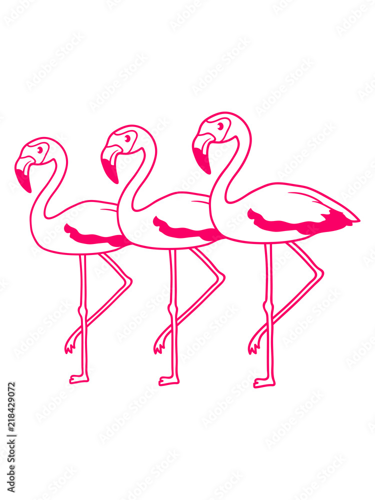 Obraz premium 3 freunde team crew flamingo clipart comic cartoon vogel pink süß niedlich