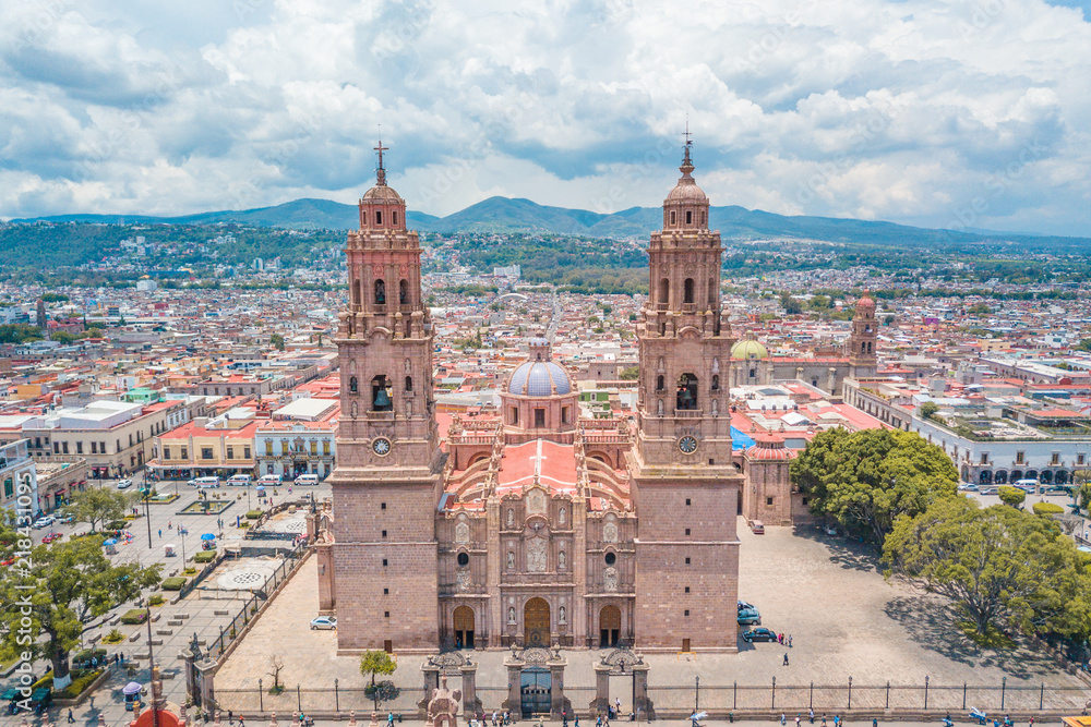 Beautiful view of the Colonial Cathedral of Morelia in Michoacan, Mexico