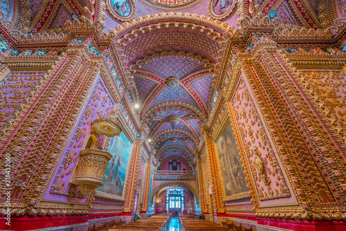 Stunning and colorful interior decor of San Diego temple in Morelia, Michoacan, Mexico