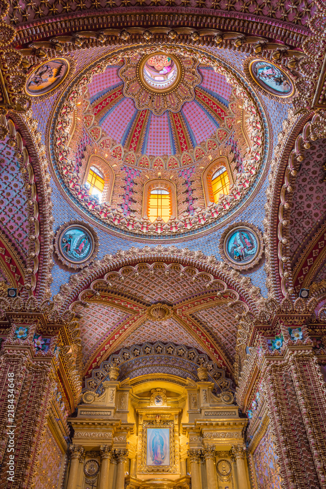 Stunning and colorful Dome of San Diego temple in Morelia, Michoacan, Mexico