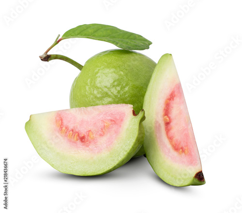 Fresh guava with leaf isolated on white background. with clipping path