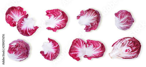red radicchio isolated on white background, flat lay, top view