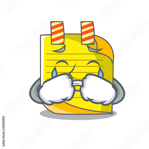 Crying checked note paper mascot