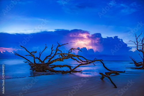 Lightning Storm at Driftwood Beach in Jekyll Island, Georgia, USA photo