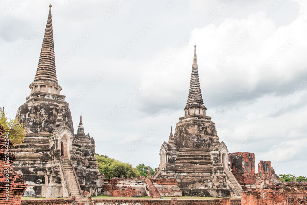 Sculpture Landscape of Ancient old pagoda is Famous Landmark old History Buddhist temple,Beautiful Wat Chai Watthanaram temple in ayutthaya Thailand