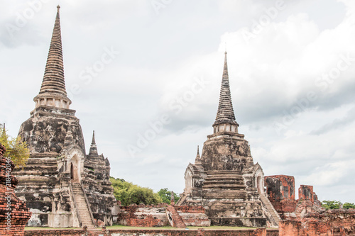 Sculpture Landscape of Ancient old pagoda is Famous Landmark old History Buddhist temple Beautiful Wat Chai Watthanaram temple in ayutthaya Thailand