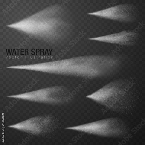Airy water spray mist effect white smoke dust vector illustration on dark transparent background