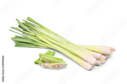 fresh lemongrass with slices isolated on white background