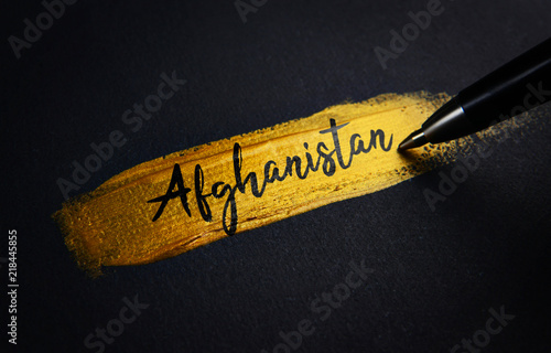 Afghanistan Handwriting Text on Golden Paint Brush Stroke