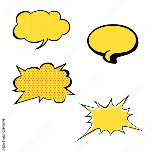 Set of bright yellow blank vector speech bubbles. Colorful icons isolated on white background. Comic and cartoon style.