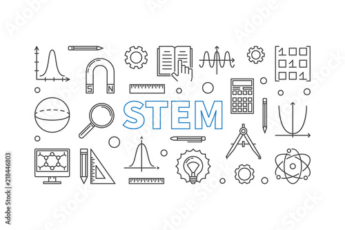 STEM vector horizontal banner in outline style