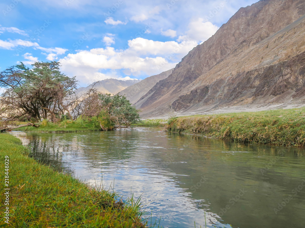 The river flowing through Nubra Valley