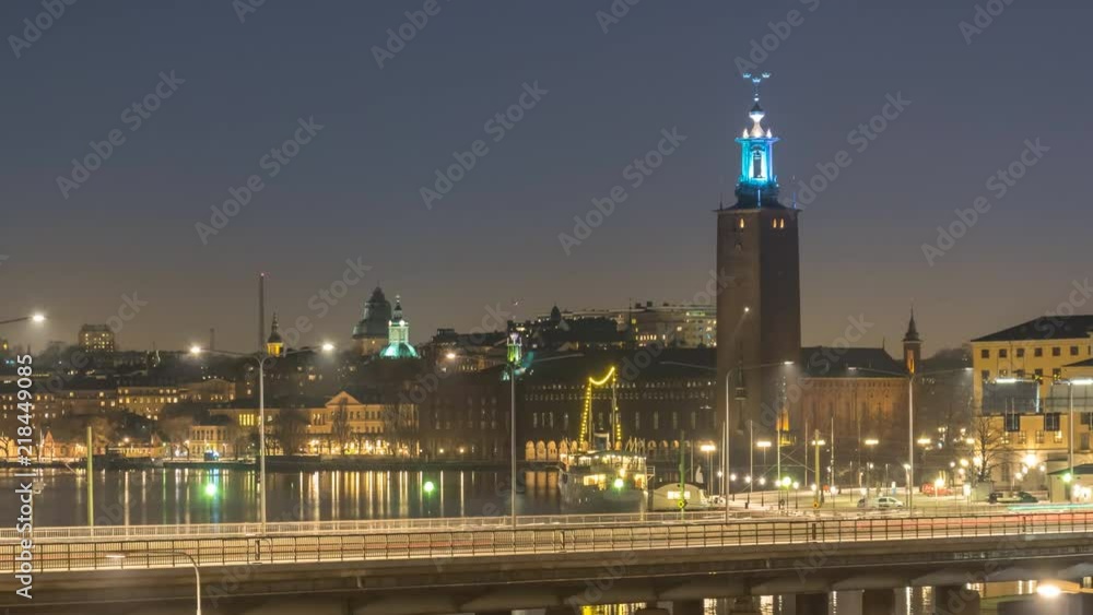 Stockholm Sweden time lapse 4K, city skyline day to night timelapse at City Hall and Gamla Stan Stockholm Sweden time lapse 4K, city skyline day to night timelapse at City Hall and Gamla Stan