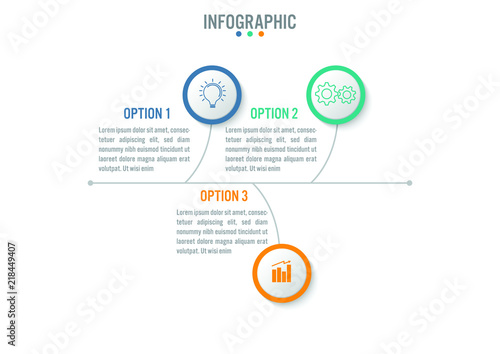 Business infographic template with 3 options circular shape, Abstract elements diagram or processes and business flat icon, Vector business template for presentation.Creative concept for infographic.