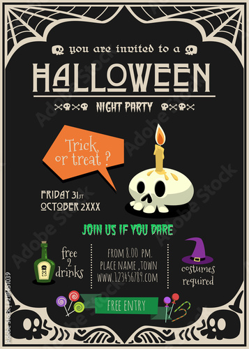 Happy halloween party invitation card.