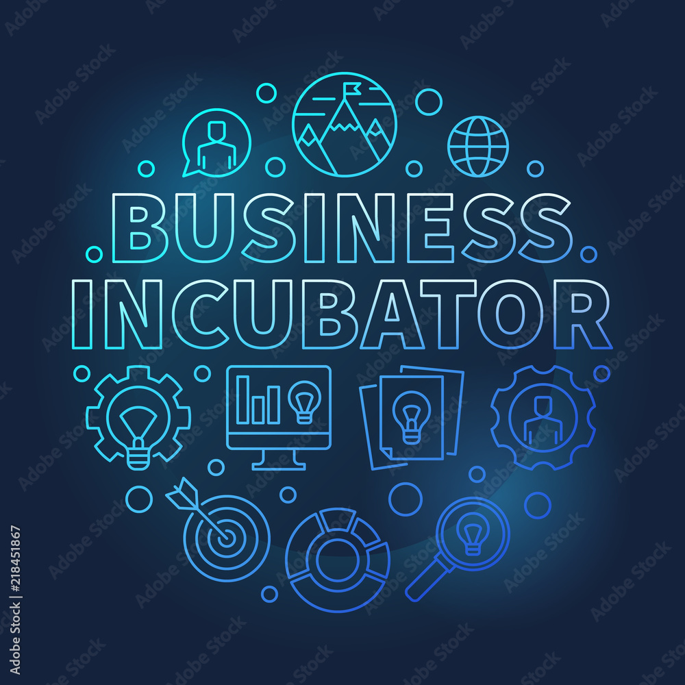 Business Incubator round blue vector outline illustration