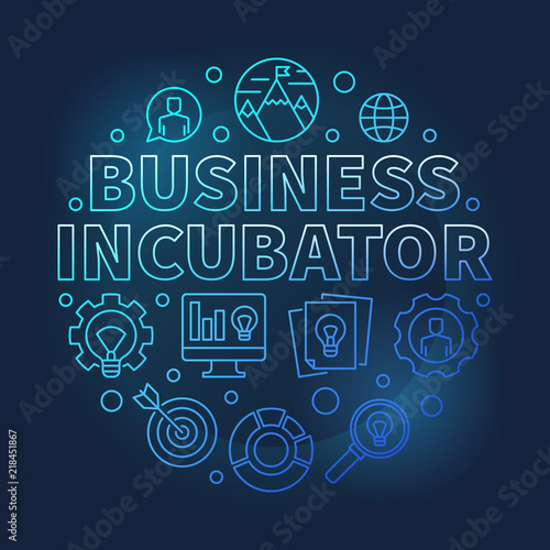 Business Incubator round blue vector outline illustration