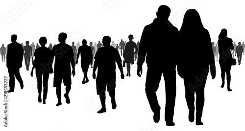 Crowd of people going to a meeting silhouette