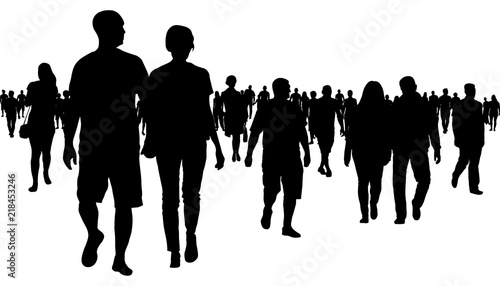 Crowd of people walking silhouette