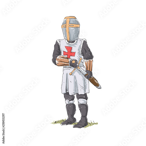 Knight Templar in armour with sword.vector illustration.
