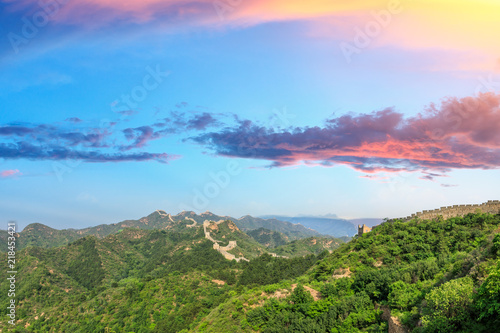 Beautiful Great Wall of China at sunset,panoramic view