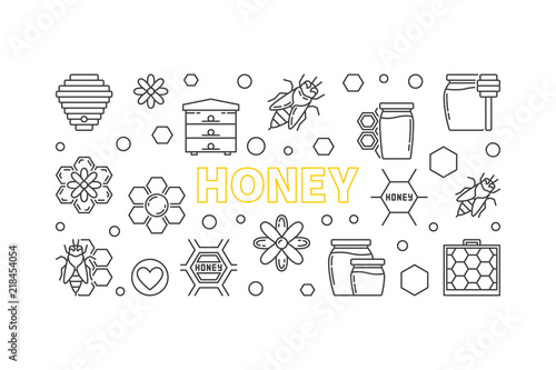 Honey outline banner. Vector horizontal illustration