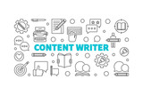 Content writer vector line horizontal illustration or banner