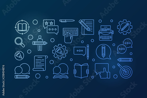 Content writer blue vector outline horizontal illustration