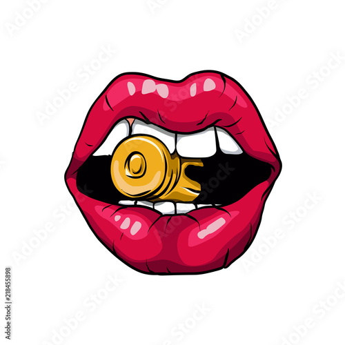catching bullet in mouth . vector illustration.