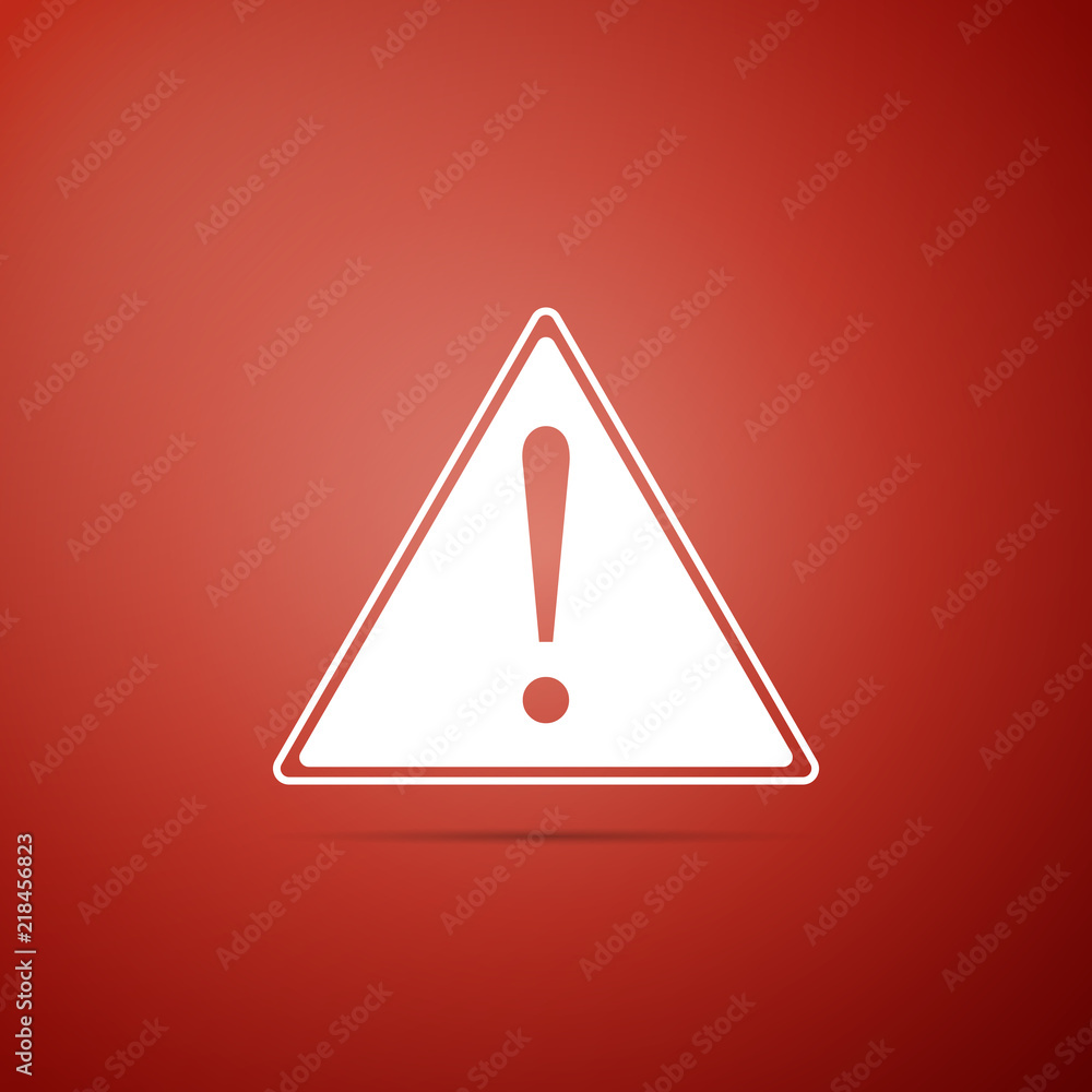 Exclamation mark in triangle icon isolated on red background. Hazard warning sign, careful, attention, danger warning important sign. Flat design. Vector Illustration Exclamation mark in triangle icon isolated on red background. Hazard warning sign, careful, attention, danger warning important sign. Flat design. Vector Illustration