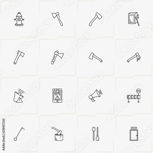 Firefighter line icon set with fireplug , call to rescue  and matches