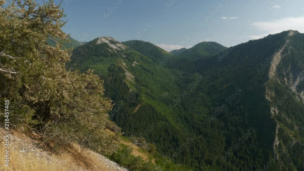 Pan left to right of Squaw Peak mountain top with tall trees and amazing view Pan left to right of Squaw Peak mountain top with tall trees and amazing view