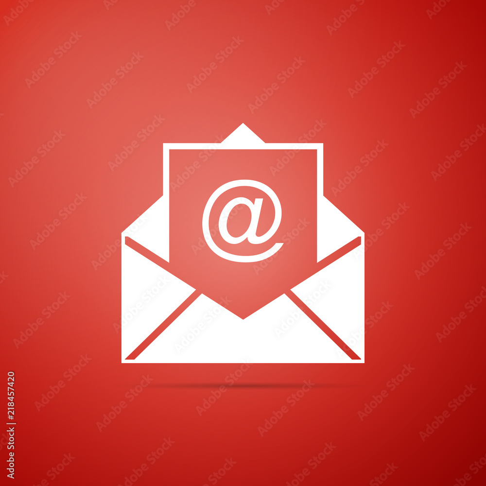 Mail and e-mail icon isolated on red background. Envelope symbol e-mail. Email message sign. Flat design. Vector Illustration Mail and e-mail icon isolated on red background. Envelope symbol e-mail. Email message sign. Flat design. Vector Illustration