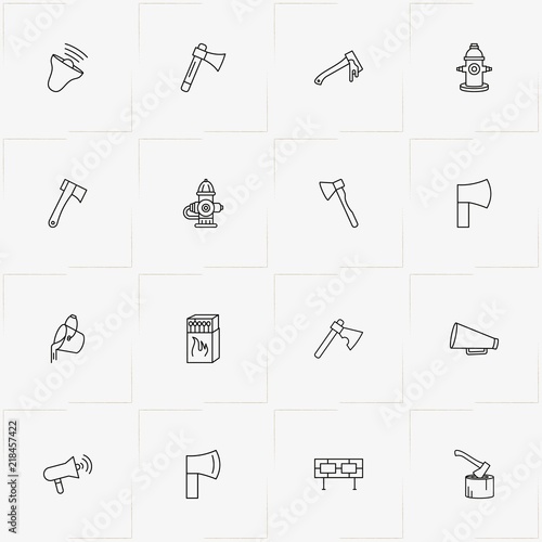 Firefighter line icon set with matches, fireplug  and loudspeaker