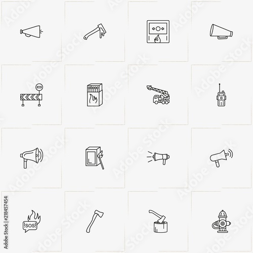 Firefighter line icon set with matches, fireplug  and fire alert