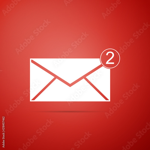 Envelope icon isolated on red background. Received message concept. New, email incoming message, sms. Mail delivery service. Flat design. Vector Illustration