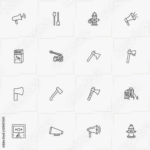 Firefighter line icon set with fireplug , loudspeaker and fire alert