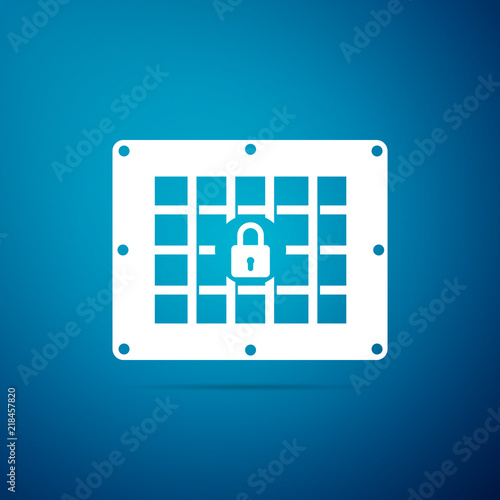 Prison window icon isolated on blue background. Flat design. Vector Illustration