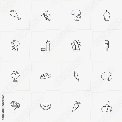 Food line icon set with ice cream cup , banana and bread