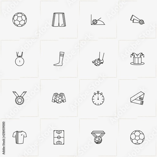 Football line icon set with soccer socks, soccer ball and football corner kick