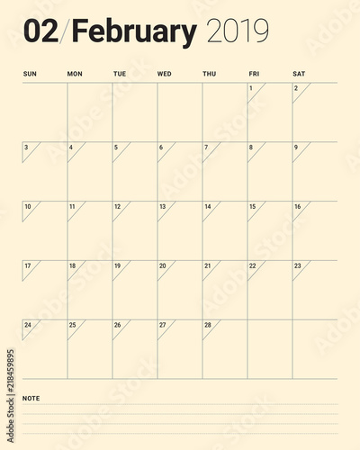 February 2019 desk calendar vector illustration