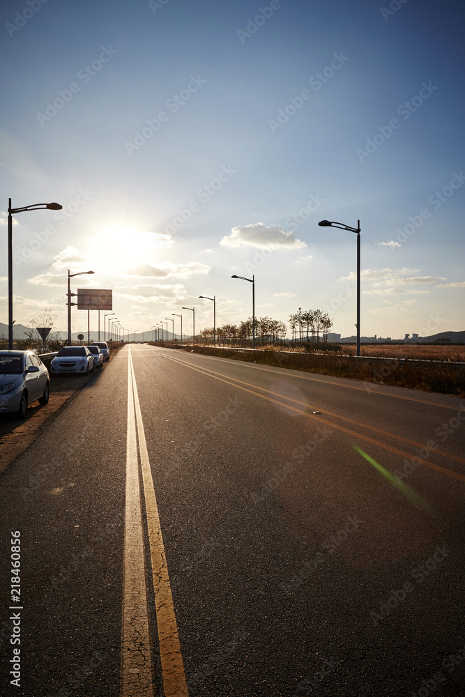A road scene at sunset from Yeongjongdo, Korea. A road scene at sunset from Yeongjongdo, Korea.