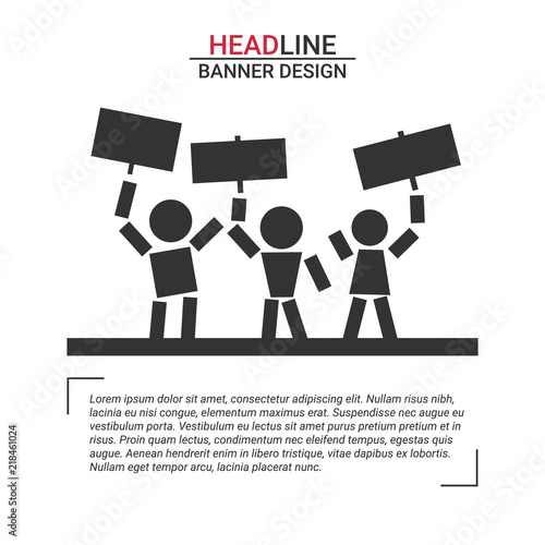 Poster design with cartoon people holding blank placards. Vector illustration